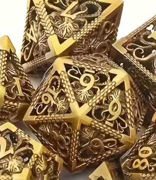 Brass Colour Metal Octopus Design Dice Set 7PCS